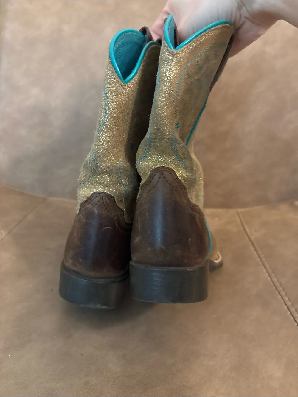 Ariat girls QuickDraw western brown teal boots shoes size 11